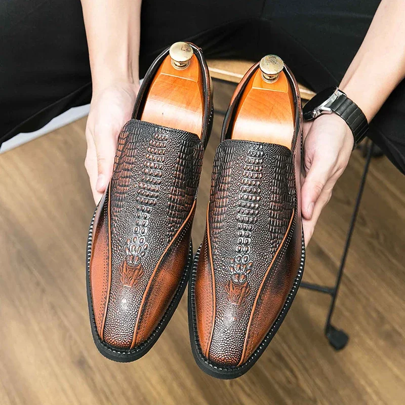 High Quality Loafers Shoes for Men PU Embossed Low Heel Business Formal Shoes Comfortable Non Slip Men Shoes Size 38-46