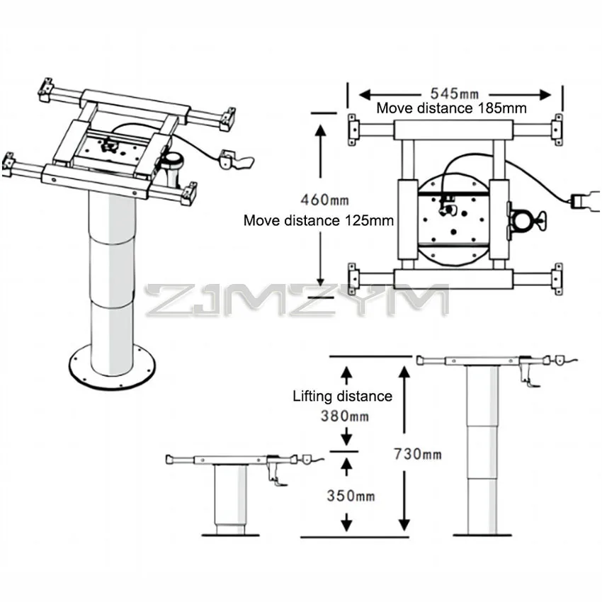 RV Aluminum alloy lifting Table Leg Adjustable Height table base with Four-Way Translation Frame for Caravan Boat Yacht