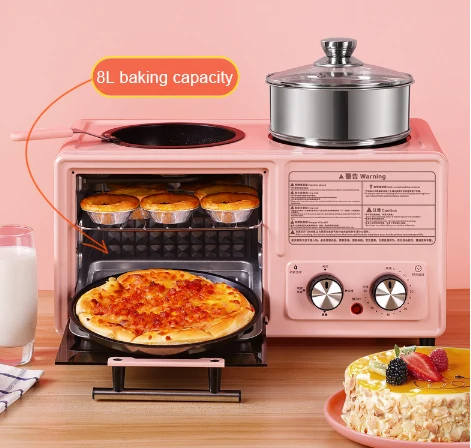 1600W Electric 3 in 1 Breakfast Makers with Toaster Oven Frying Pan Boiling Pot For Home