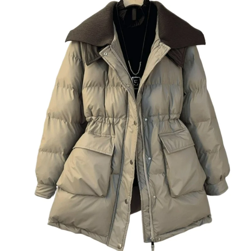 

2026 Winter Fashionable Mid-length Lapel Down Cotton-padded Jacket for Women 300 Pounds Large Size Thickened Cotton-padded Coats