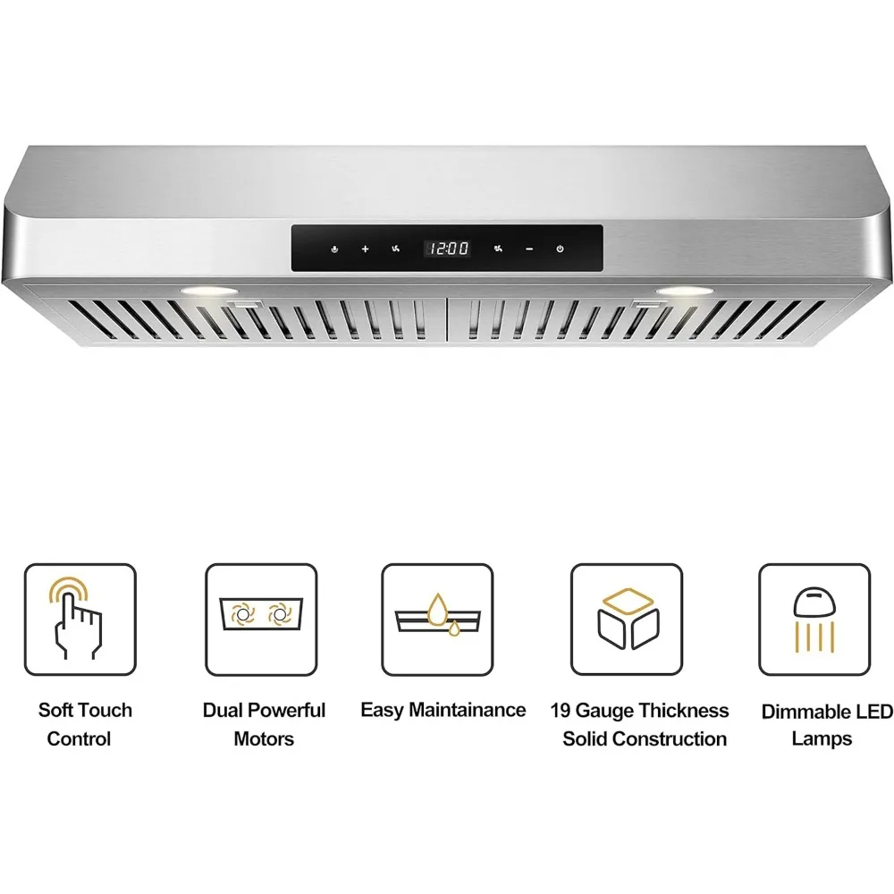 Range Hood 30 inch Under Cabinet, Two Powerful Motors, Stainless Steel Kitchen Vent Stove Hood