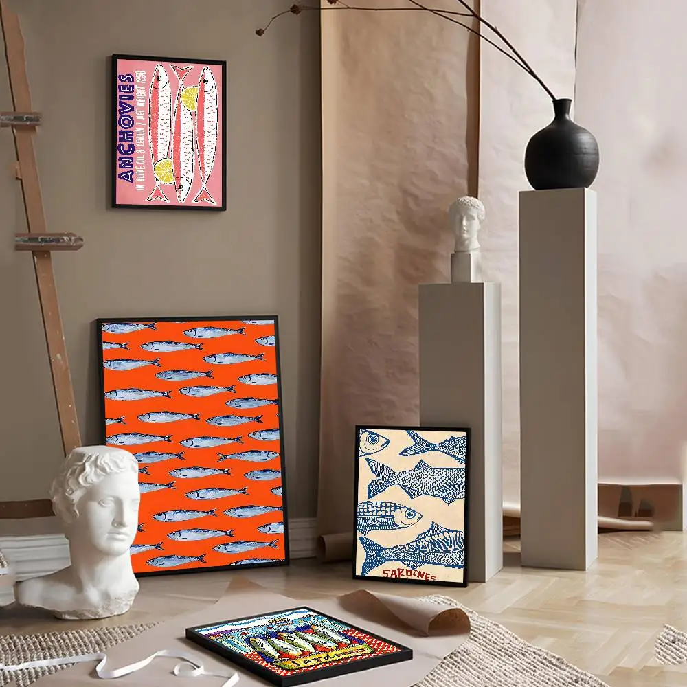الملونة السردين جراد البحر الأسماك المحيط الحيوان الكلاسيكية أنيمي المشارك ورقة مقاومة للماء ملصق مقهى بار غرفة جدار ديكور