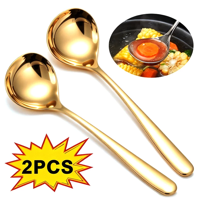 2/1Pcs Stainless Steel Spoon Thicken Long Handle Soup Spoons For Hot Pot Scoops Colander Home Kitchen Tableware Cooking Utensils