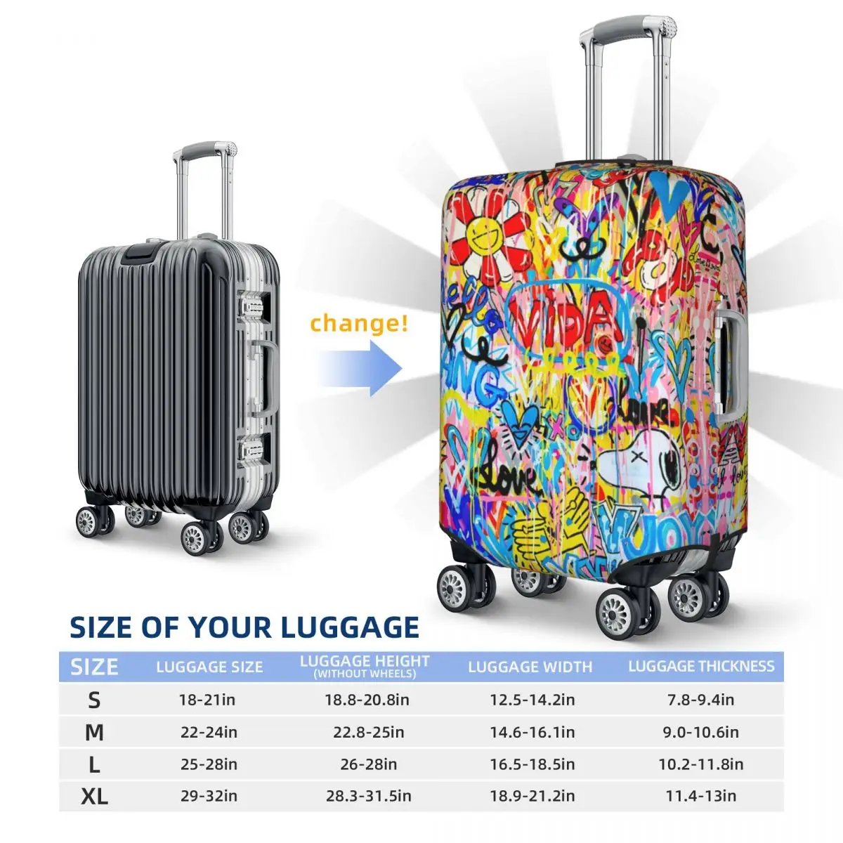 Juste de valise Pop Art CamSolomon colorée personnalisée, graffiti abstrait, housses de bagages anti-poussière, protecteur pour 18-32"