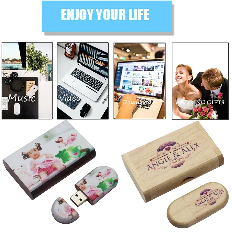 JASTER High Quality Wooden Logo Engrave Wood USB Flash Drive 4GB 8GB 16GB 32GB 64GB wedding Gift Flash Memory Card Pen Drive