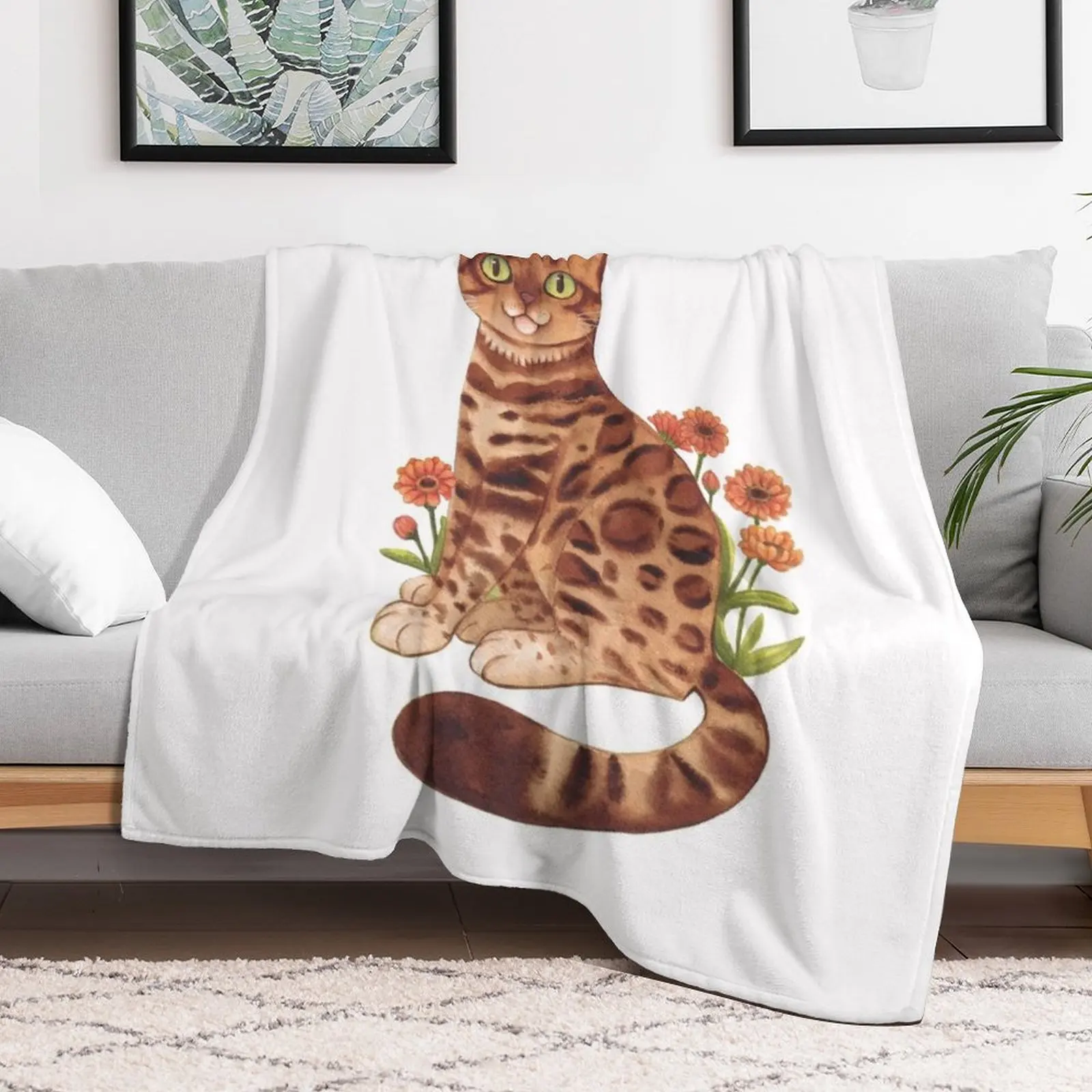 Bengal cat cartoon Throw Blanket Stuffeds Sofas blankets and throws Blankets