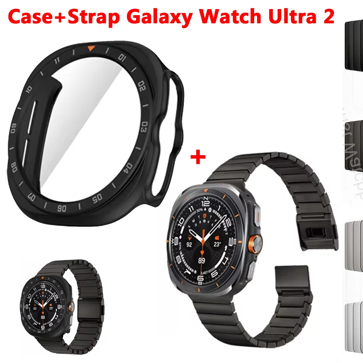 Capa+Pulseira para Samsung Galaxy Watch Ultra 2, Pulseira de Titânio, Protetor de Tela de Vidro Temperado, Capa Dura para Galaxy Watch Ultra 2026