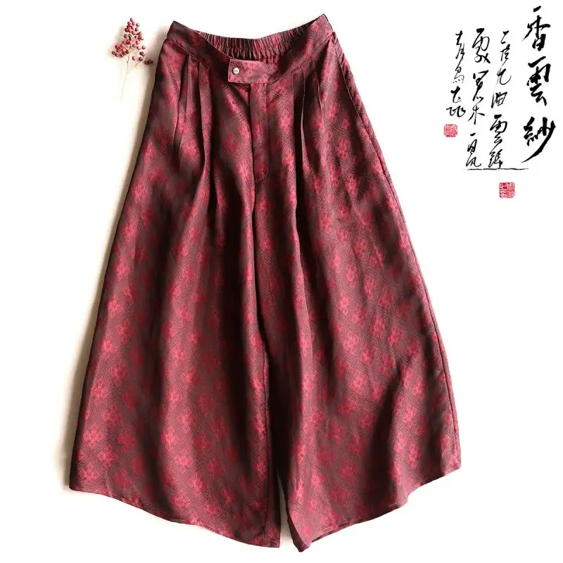 

2022 New Arrival Summer Arts Style Women All-matched Ankle-length Pants Casual Loose Elastic Waist Wide Leg Pants P358