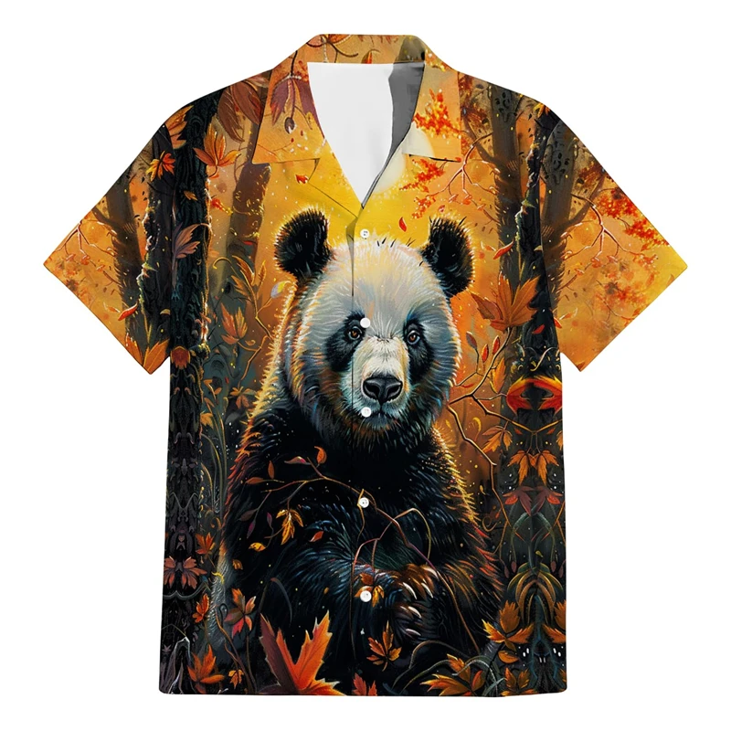 

Cute Animal Panda Print Hawaii Shirt Men Tops Fashion Turn Down Collar Casual Beach Shirts Unisex Blouse Short Sleeve Clothing