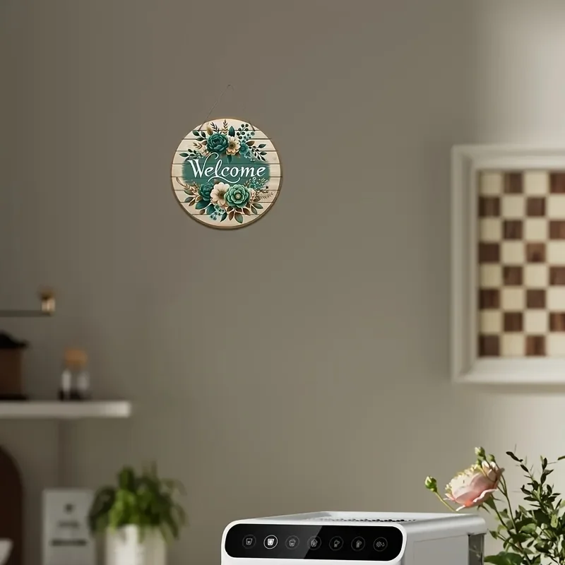 2D مسطح، قطعة واحدة، 2D مسطح "تصميم نمط الأزهار" لافتة خشبية مستديرة 8 × 8 بوصة - ديكور متعدد الاستخدامات للمنزل والمكتب والجراج وما إلى ذلك، C