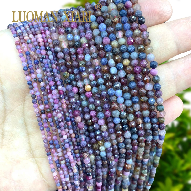 2 3 4MM Faceted Round Natural Stone Ruby Sapphire Loose Spacer Beads for Jewelry Making Diy Bracelets Accessories Charms