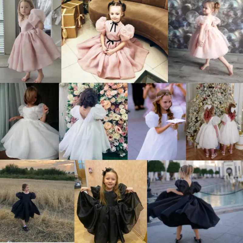 Fashion Girl Princess Puff Slee Dress Tulle Child Vestido Vintage Wedding Party Birthday Tutu Dress Child Clothes 1-10Y