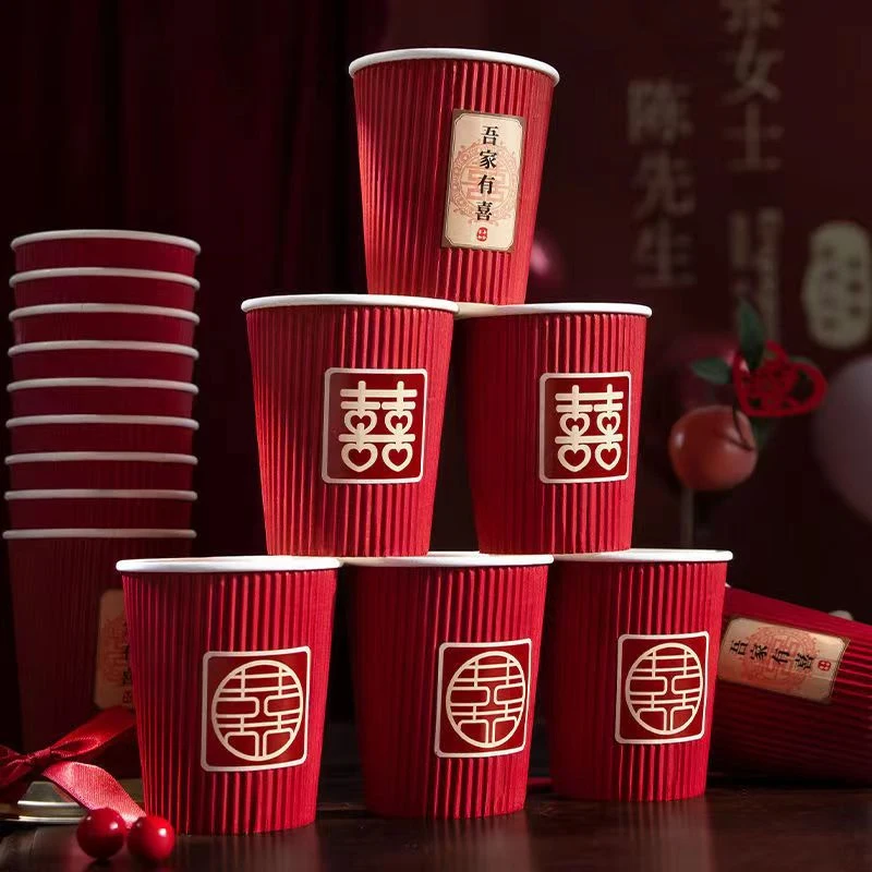 

20pcs/pack Wedding Supplies Chinese Style Cups Three-layer Thickening Disposable Wedding Red Cups For Party Supplies Accessories