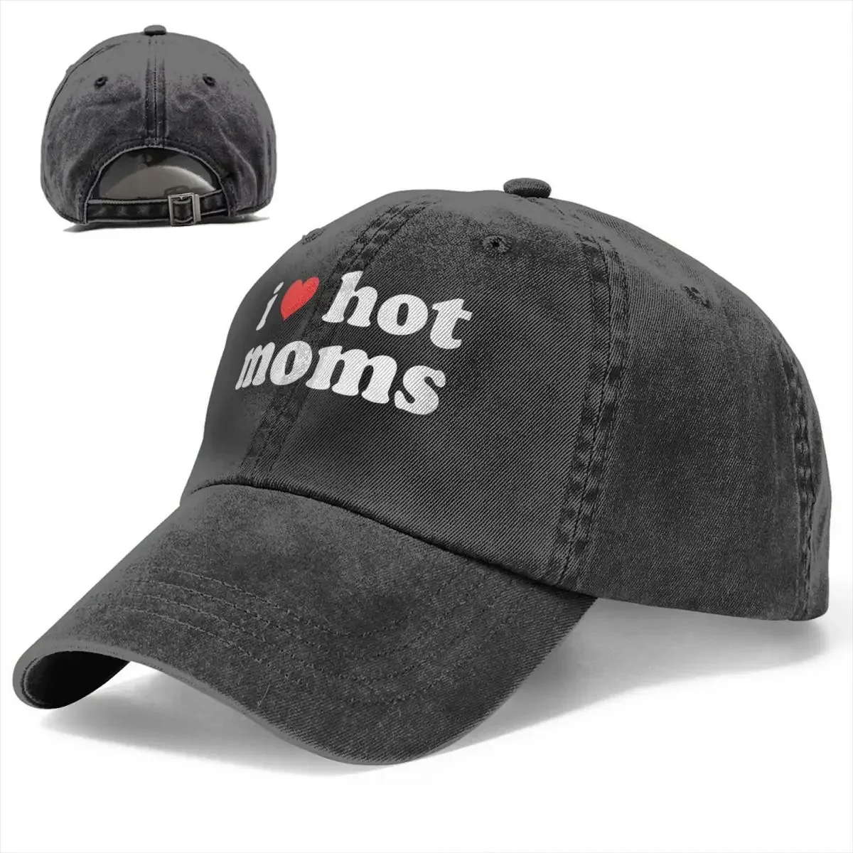 I Love Hot Moms Red Heart Baseball Caps Distressed Cotton Headwear Unisex Style Outdoor Running Golf Adjustable Fit Caps Hat