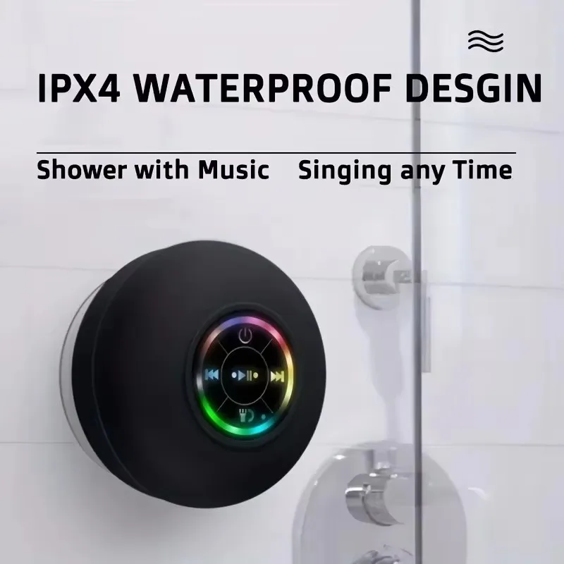 

2025 New Bathroom Waterproof Wireless Led Bluetooth Speaker Large Suction Cup Mini Portable Speakers Outdoor Stereo Speaker