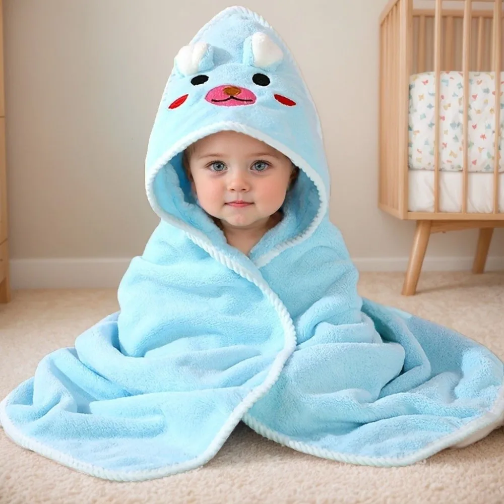 Coral Fleece Toddler Thin Bathrobe Super Soft Large Size Infant Bath Towel Cartoon Patterns Highly Absorbent Baby Blanket