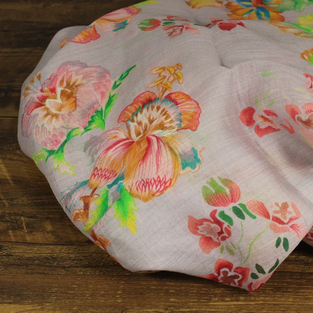 

1yard Fashion unique cheongsam dress robe shirt fabrics for clothing ramie cotton fabric Floral series printing sewing