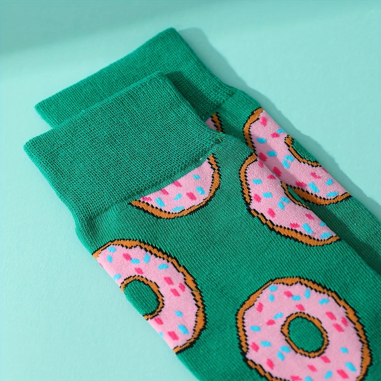 A pair of novelty interesting donut socks comfortable and breathable suitable for Halloween Christmas Valentine\'s Day Gifts