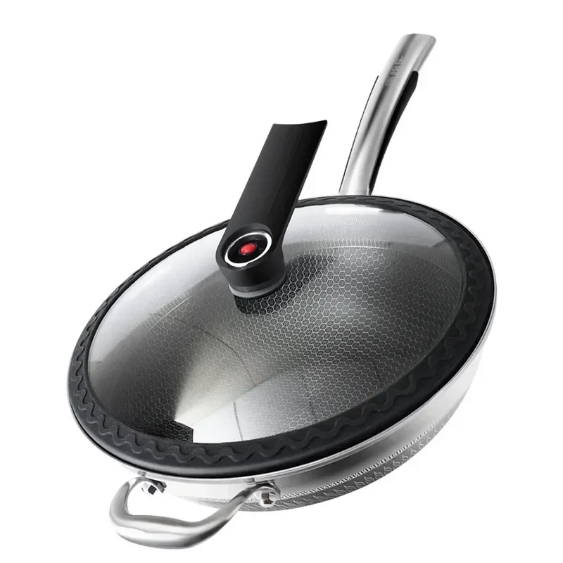 

316L stainless steel frying pan Household non stick pot Double sided screen micro pressure cooker Uncoated non stick wok