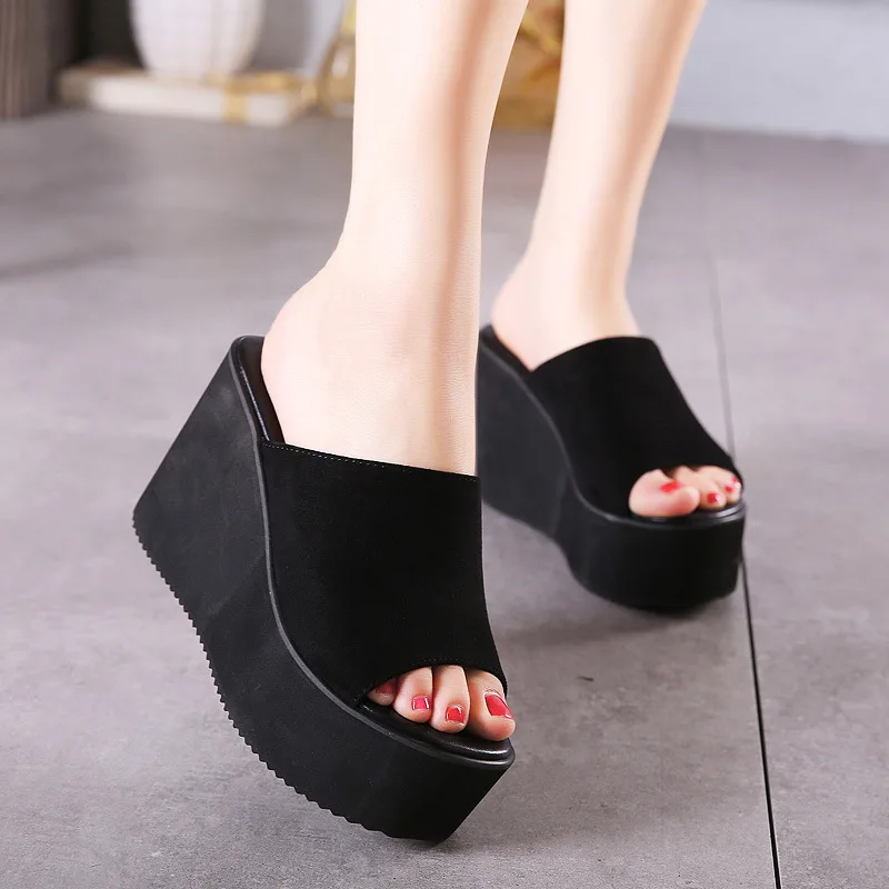 black slippers clogs platform white water heels with rhinestones leather modis slides slates White bling korean PU Super High