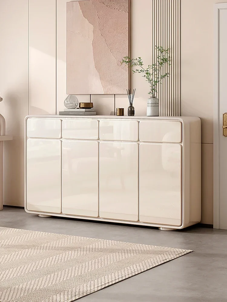 Cream Style Solid Wood Cream Shoe Cabinet for Living Room Scratch Resistant High Quality Durable Build Reinforced Frame
