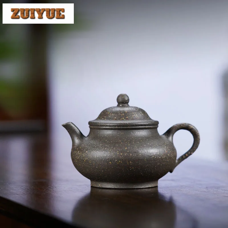 160ml Yixing Purple Clay Teapots Handmade Pan Pot Raw Ore Coarse Sand Steel Grey Section Mud Kettle With Filter Zisha Tea Set