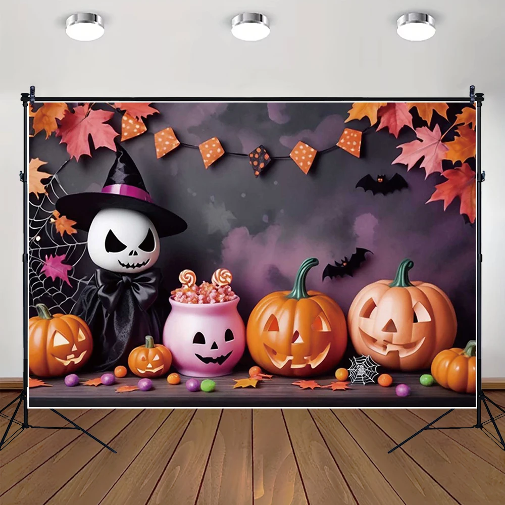 

MOON.QG Autumn Maple Leaves Pumpkin Halloween Background Photography Custom Backdrop Party Supplies Children Party Decorations