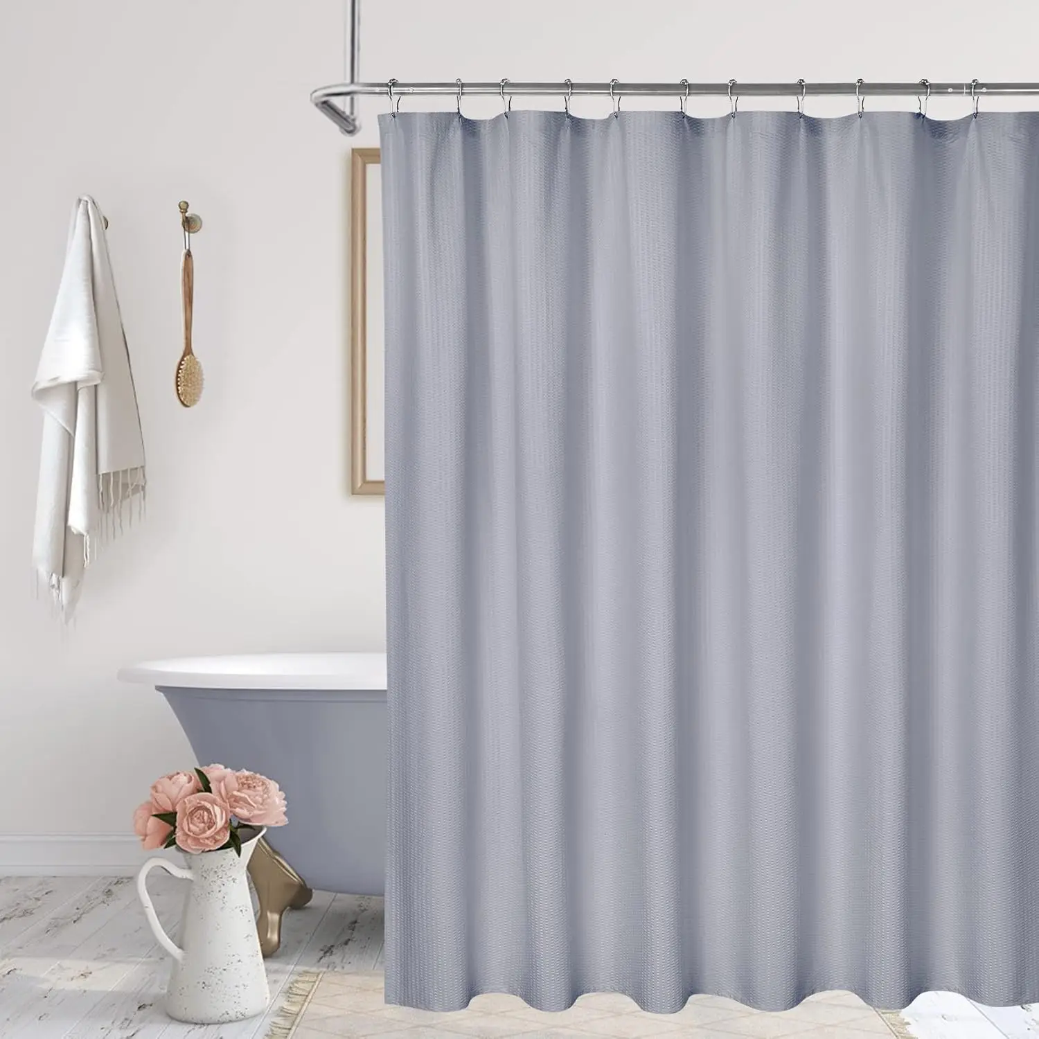 Hochwertiger, wasserabweisender Mikrofaser-Duschvorhang – geprägte Waffelstruktur, maschinenwaschbar, modern & dekorativ, ideal für Badewanne & Duschraum, Grau, Größe: 72x72 Zoll