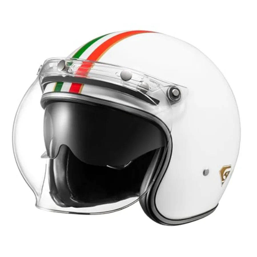 

DOT Approved Vintage Open Face Motorcycle Helmet with Open Face Helmet with Sun Shield Bubble Visorand Peak Retro Half Helmet f