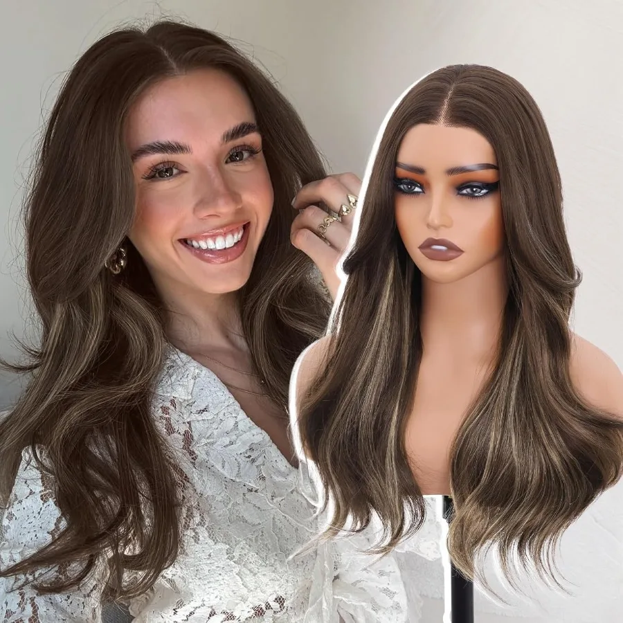 WECAN براون مختلط شقراء غلويليس شعر مستعار الاصطناعية الدانتيل الجبهة الباروكات 13x4 قبل قطعها قبل قطع شقراء تسليط الضوء على شعر مستعار متموج للطبيعة