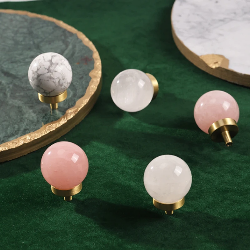Natural Crystal Furniture Handle Gold Base Kitchen Cabinet Knobs Wardrobe Cupboard Drawer Pull Handles Home Decor