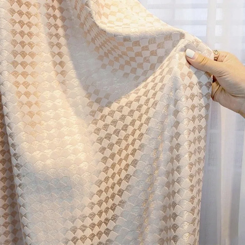 Gilded Shell Chenille Fish Scale Light Pink Jacquard Curtains for Living Room Bedroom French Window Balcony Finished Products