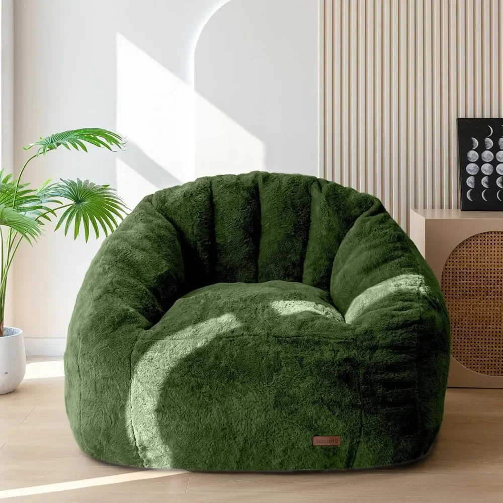 Bean Bag Sofas, Oversized Bean Bag Couch for Adults & Kids, Faux Fur Shell-Shaped Bean Bag Chair with Filler, Stuffed Floor Sofa