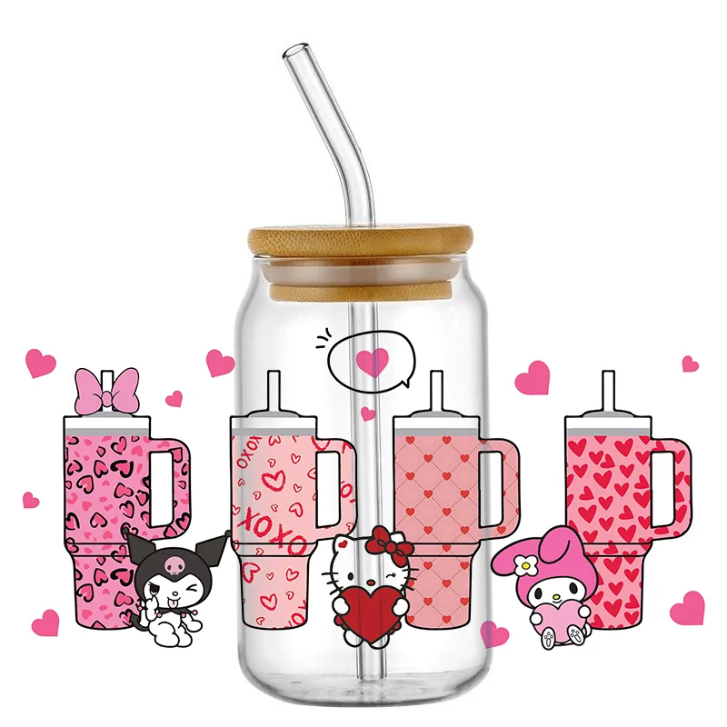 

cartoon Hello Kitty 16oz UV DTF Cup Wraps transfers cute cat Milk tea cup Decals Waterproof Libbey Can Stickers