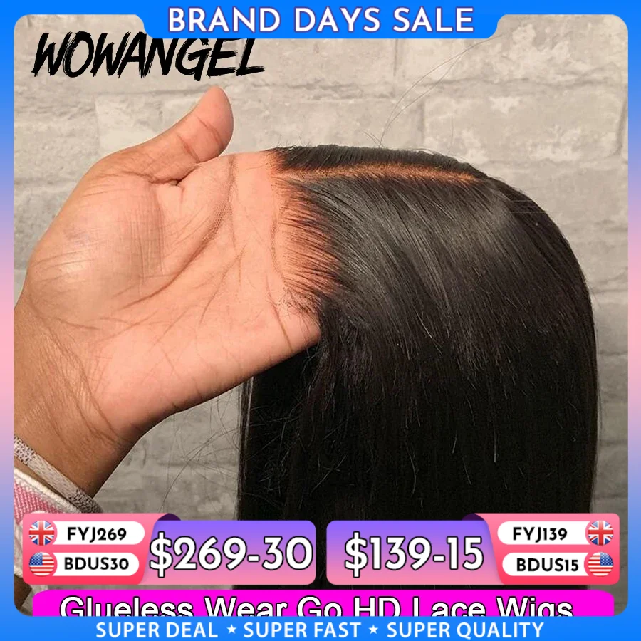 Wow Angel 5x5 Wear Go HD Lace Closure Glueless Wigs 28in Malaysian Straight Wig Pre Plucked Human Wigs Ready to Go Wig For Woman