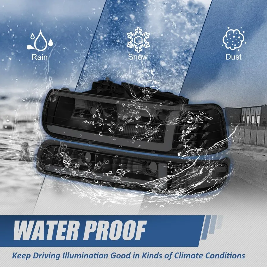 4 قطعة LED DRL مجموعة المصابيح الأمامية ومصابيح الوفير لسيارة شيفروليه سيلفرادو سوبربان 1500 2500 3500 تاهو 19992006 عدسة مدخنة Cl #6