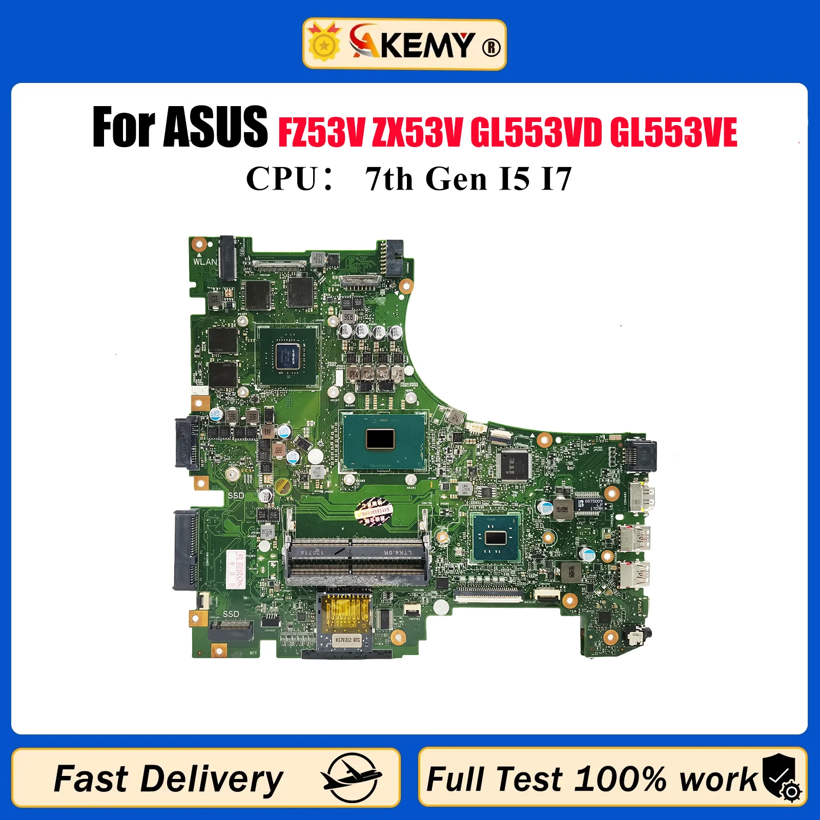 

Материнская плата для ноутбука GL553VD для ASUS ROG GL553V FX53VW ZX53VW ZX63V FZ53V ZX53V GL553VD GL553VE, материнская плата с процессором I5 I7, тест ОК