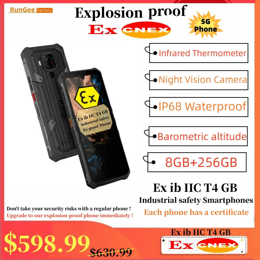 RunGee 5G Jesy J20 Explosion-proof IP68 Waterproof Phone 8GB+256GB Android 11 Infrared Thermometer Night Vision NFC 48MP 6.3INCH