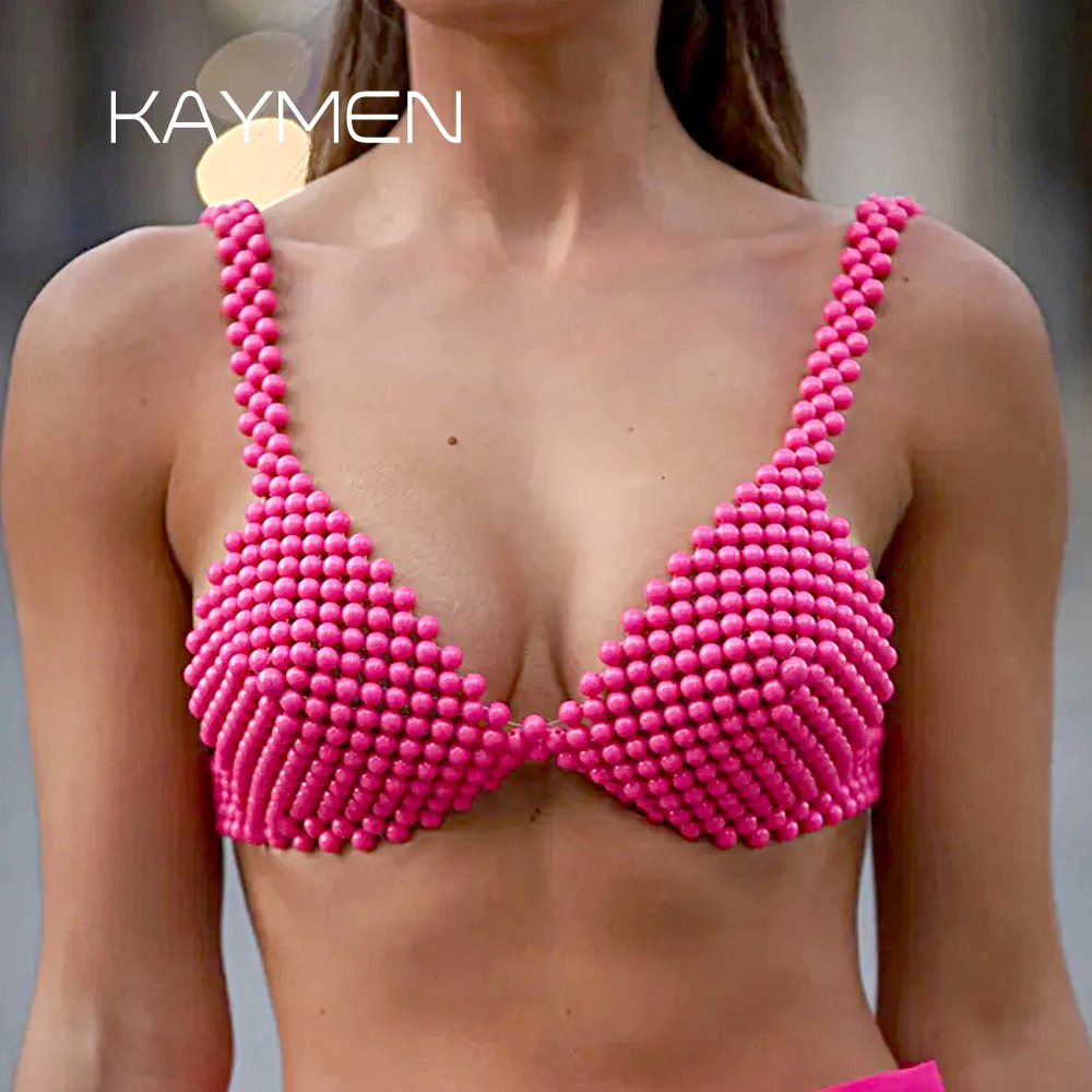 

KAYMEN Imitation Pearls Body Chain Necklace Beaded Bra Jewelry for Women Girls Fashion Costume Bikini Accessory Body Chains