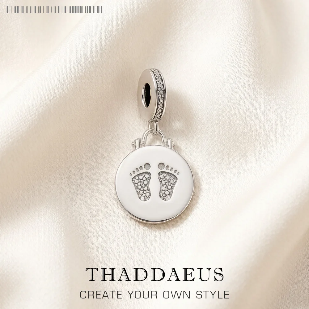 Charm Pendant Disc Baby Footprint Women Summer Vintage 925 Sterling Silver Jewelry Accessories Birthday Gift