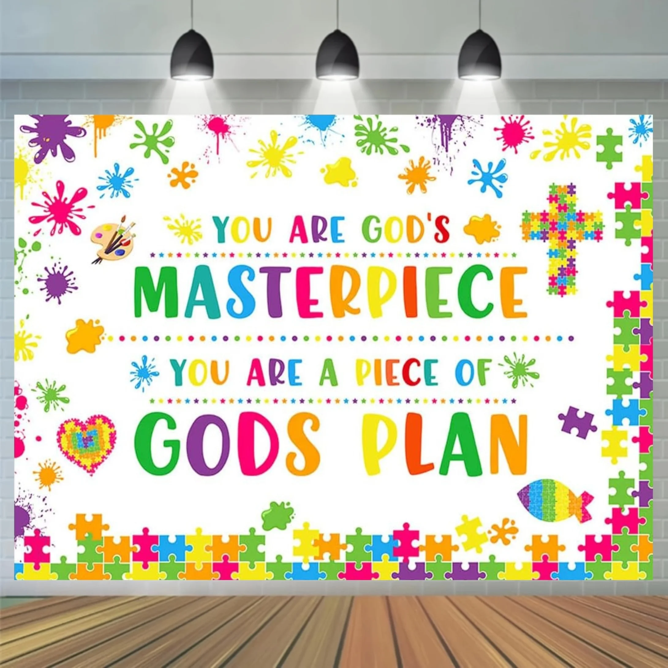 لافتة دينية - موضوع عمل الله وخطة الله - لغز لامع وتصميم الأزهار لمدرسة الأحد والمناسبات الكنيسة