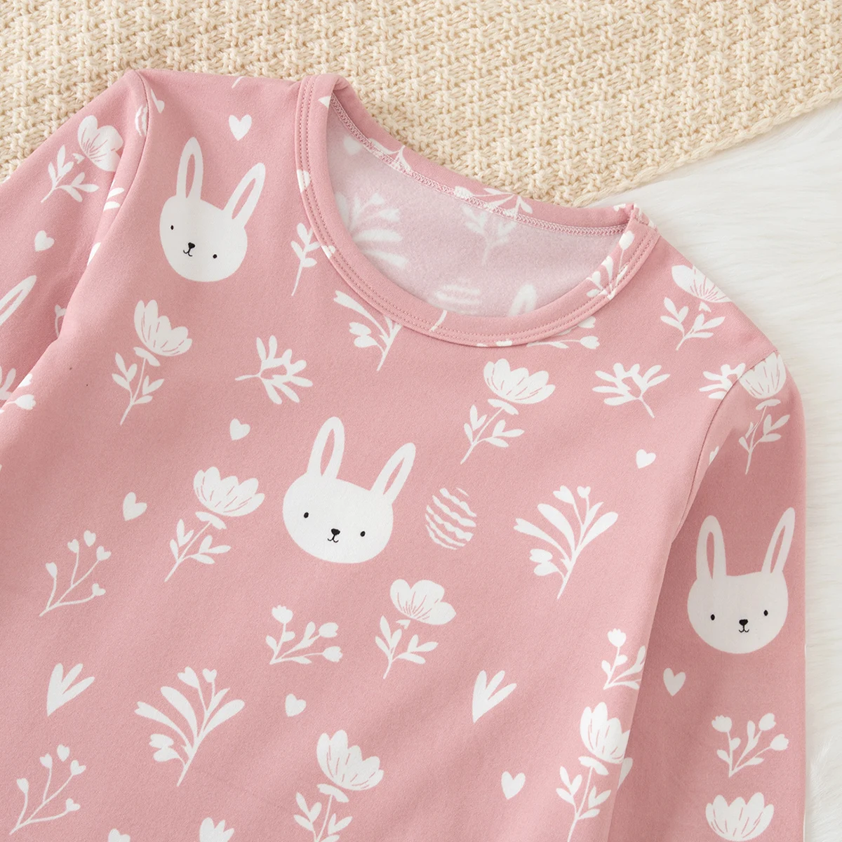 2-teiliges Set aus süßer und niedlicher bedruckter, warmer und dicker Unterwäsche für Mädchen im Herbst und Winter, bequemes langärmeliges Hausset – Detail 17