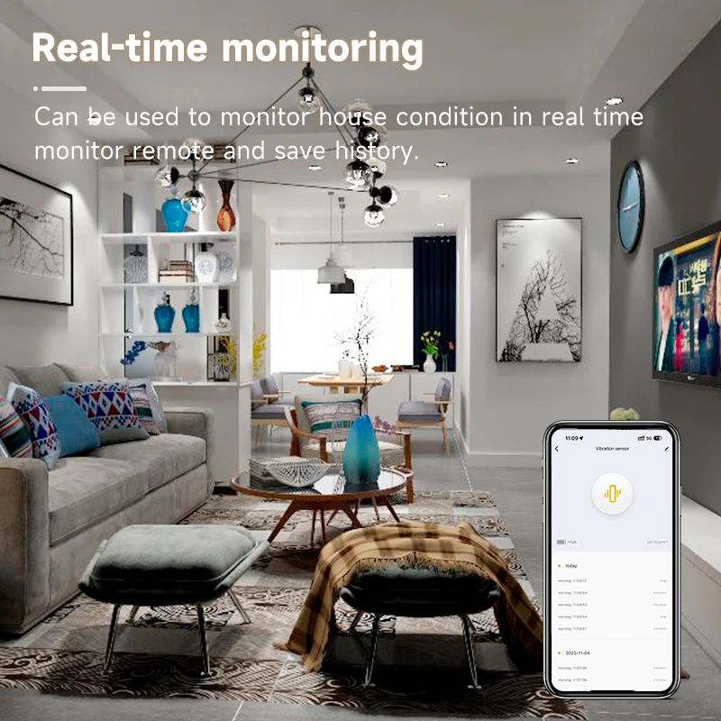 Tuya Zigbee Inteligente Sensor De Vibração, Notificação De Aplicativo, Monitor Em Tempo Real, Alarme De Choque De Movimento, Detecção De Vida