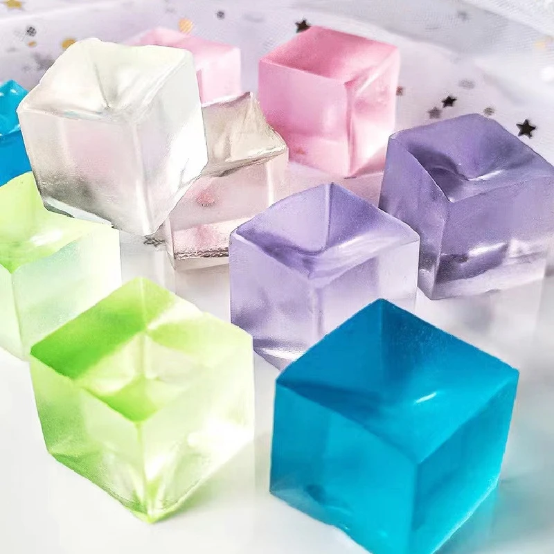 1-10pcs Creative Cute Transparent Ice Cubes Squeeze Rebound Toy Kids Silicone Jelly Cube Sensory Relief Pinch Music Toys Gift