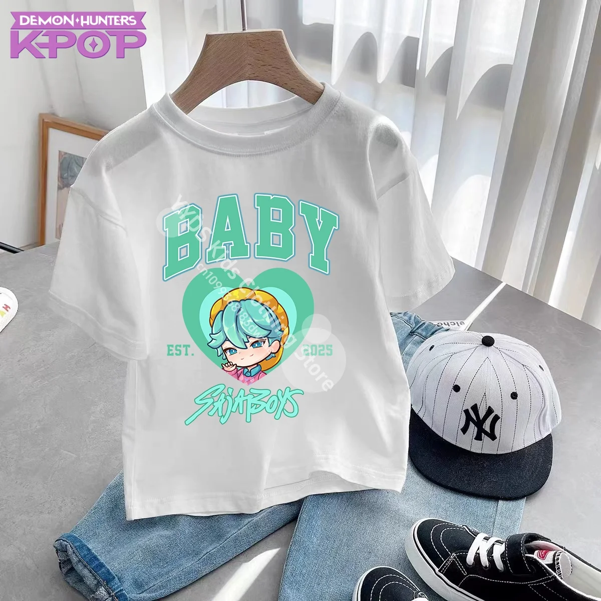 KPop Demon Hunters Saja Boys Kids Clothing Summer Cartoon Derpy Tiger Clothes Fashion Boys T-shirt Cotton Children's T Shirts