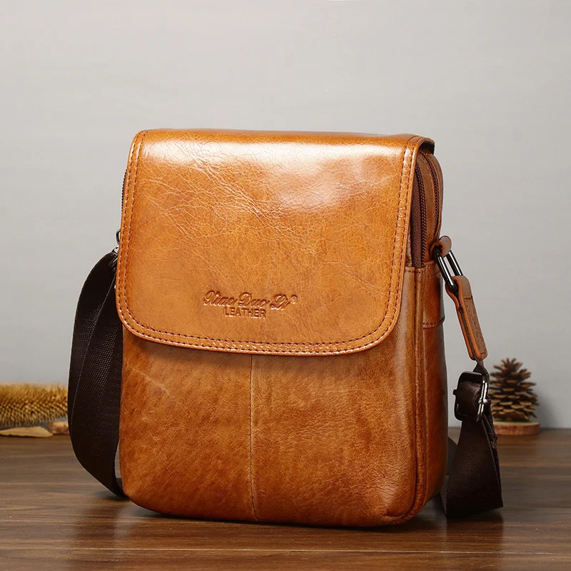 Luxury Men Genuine Leather Shoulder Messenger Bag Large Capacity Cowhide Crossbody Bag Vintage Small Travel Bag For Male