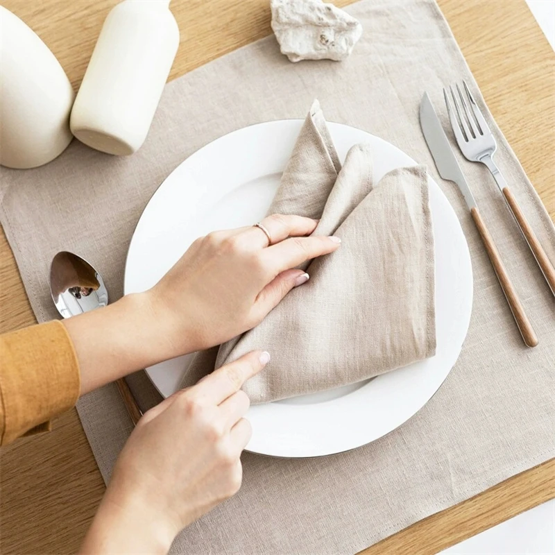 32x44cm 100% Linen Towel Antibacterial Moisture Absorbing Drying Table cup mate Breathable Solid Napkin wash towel