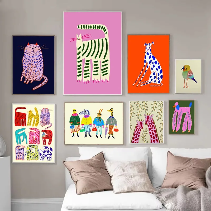 Abstract Fashion Week Animals Cheetah White Cat Interesting Cartoon Poster,Canvas Painting,Wall Art Pictures Home Decor