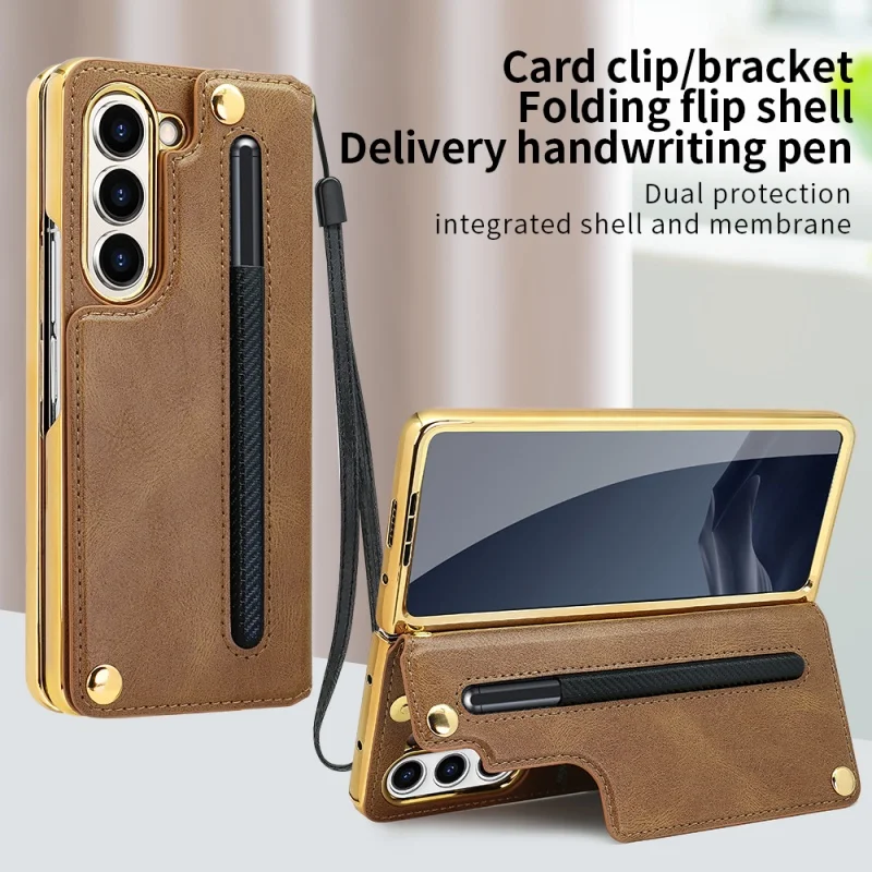 

Защитный флип-кожаный чехол с полным покрытием для Samsung Galaxy Z Fold7 HD, пленка из закаленного стекла, слот для карт, чехол с умным держателем