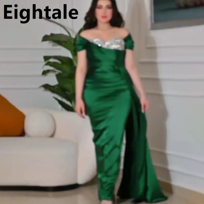 

Eightale 2024 Green Mermaid Evening Dress For Wedding Party Back Slit Beaded Formal Arabic Prom Dress Dubai Party Gown